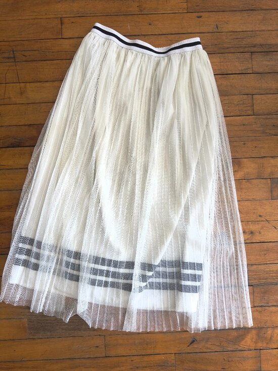 Factory Dresses & Skirts - White Tulle Midi Skirt with Striped Trim Korean Boutique